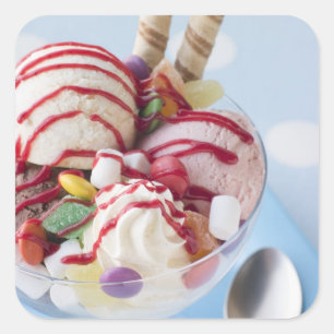 Trio of Ice Cream and Sweet Sundae Square Sticker