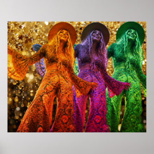 Trio Of Lady Disco Dancing in Bell Bottom Outfit Poster