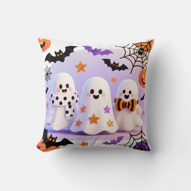 Trio of Playful Cartoon Ghosts Cushion (Front)