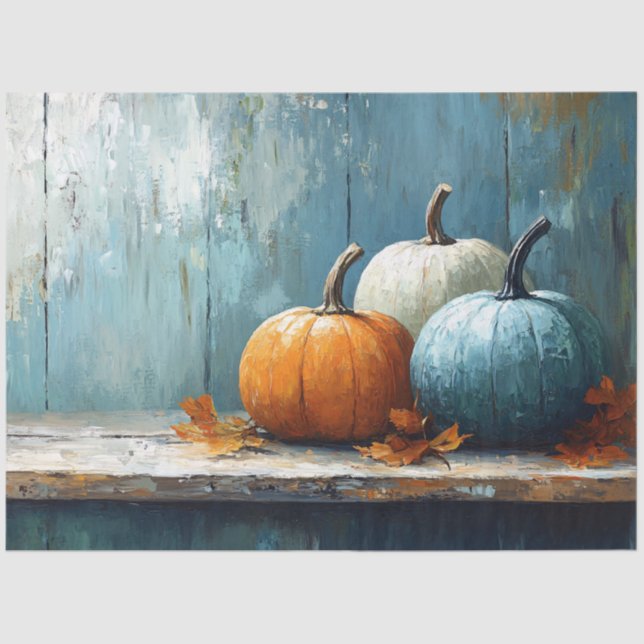 Trio of Pumpkins on Rustic Wood Decoupage Tissue Paper (Front)