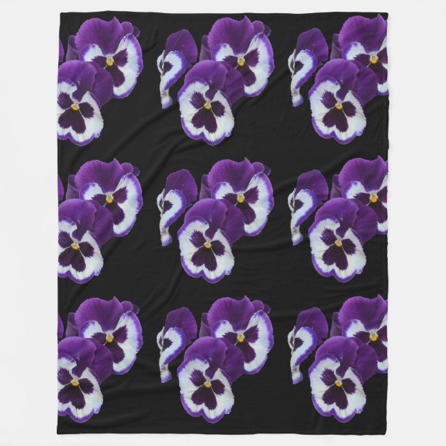 Trio of Purple White Pansy Blooms: Natures Harmony Fleece Blanket (Front)