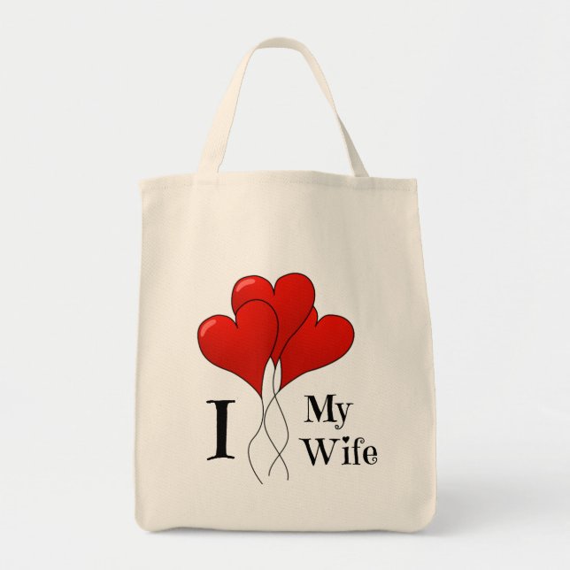 Trio of Red Heart Balloons I Love My Wife Tote Bag (Front)