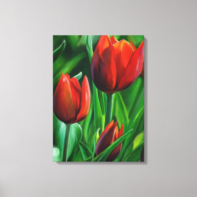Trio of Red Tulips flower nature digital painting Canvas Print (Front)