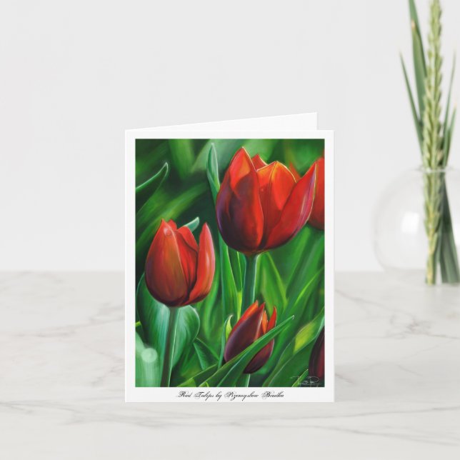 Trio of Red Tulips flower nature digital painting Card (Front)