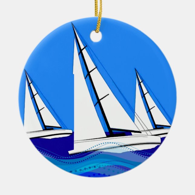 Trio of Sailboats Ceramic Tree Decoration (Front)