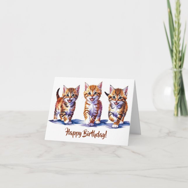 Trio of Tabby Kittens Folded Card (Front)