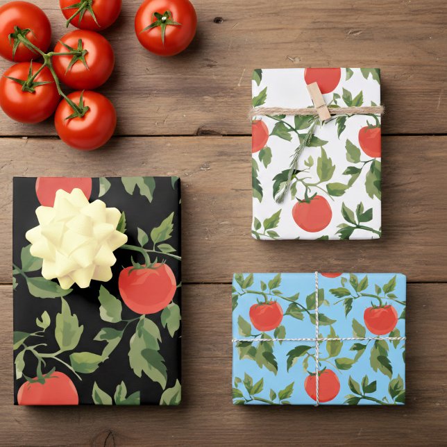 Trio of Tomato Plant Pattern Wrapping Paper Sheets (A trio of tomato pattern wrapping paper sheets just for you)