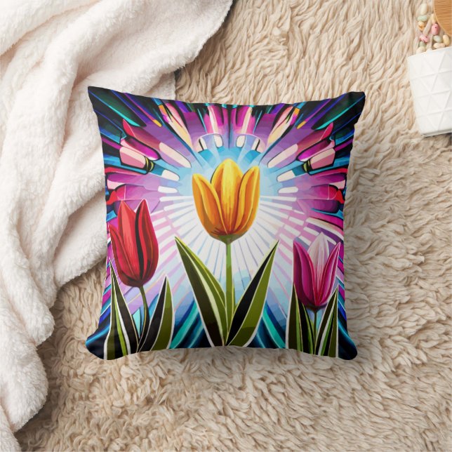Trio of Tulips: A Burst of Springtime Beauty Cushion (Blanket)