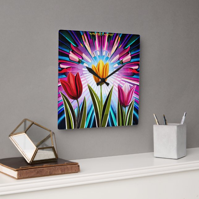 Trio of Tulips: A Burst of Springtime Beauty Square Wall Clock (Office)