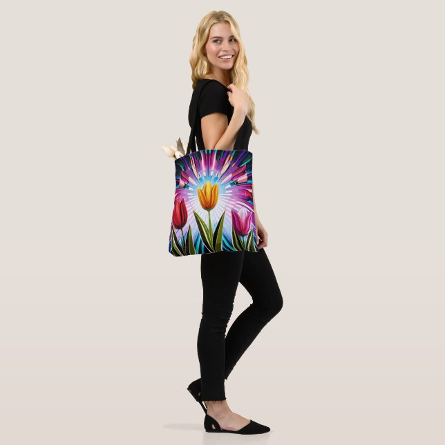 Trio of Tulips: A Burst of Springtime Beauty Tote Bag (On Model)