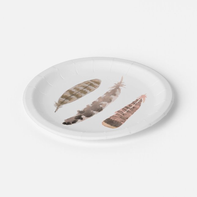 Trio of Turkey Feathers | Paper Plate (Angled)