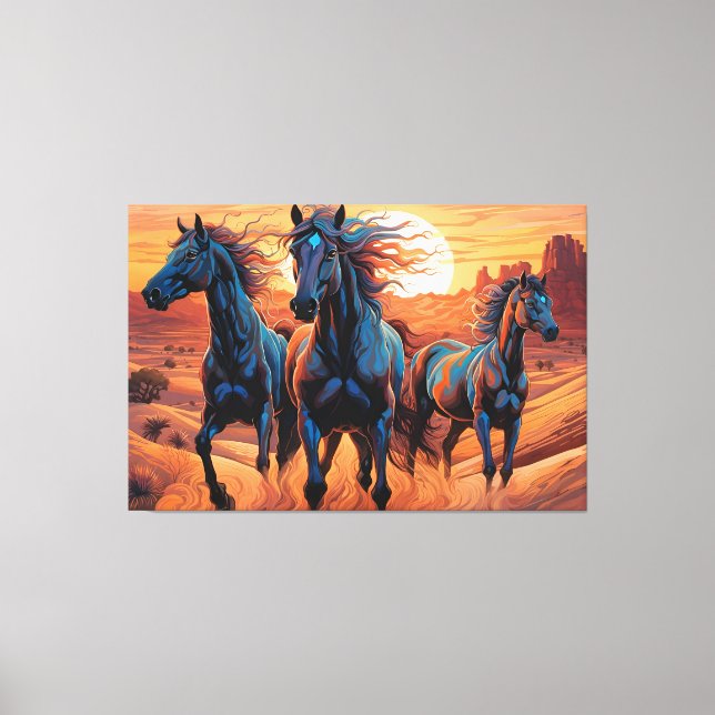 Trio of Wild Horses in the Desert Canvas Print (Front)