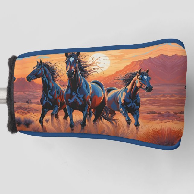 Trio of Wild Horses running in the desert Golf Head Cover (Front)