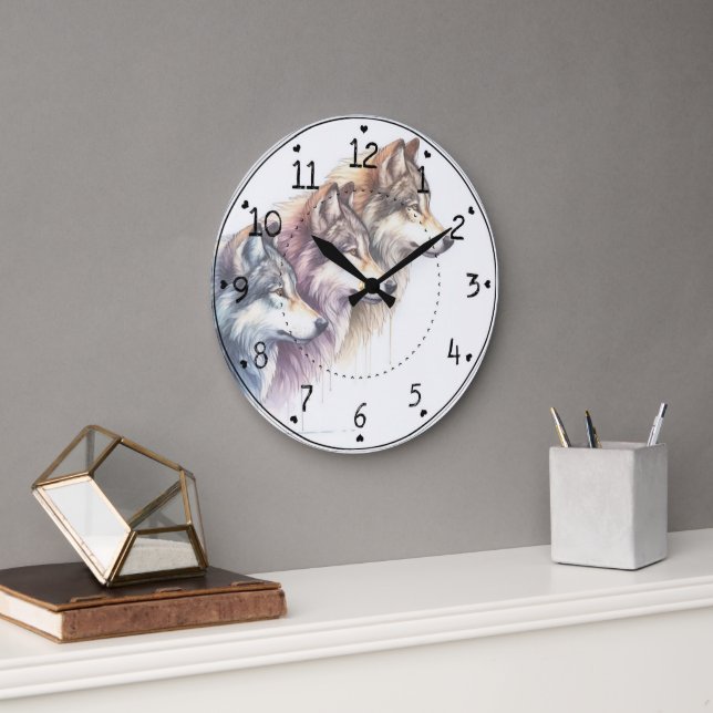 Trio of Wolves Large Clock (Office)