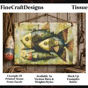 Trio Steampunk Mechanical Fish FM3L Decoupage Tissue Paper
