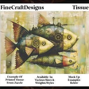 Trio Steampunk Mechanical Fish FM3R Decoupage Tissue Paper