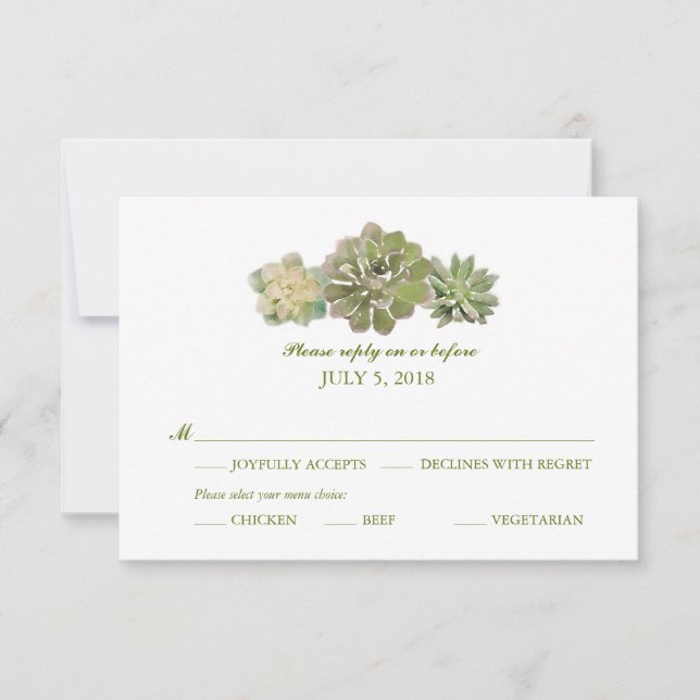 Trio Succulents Watercolor Sage | Wedding RSVP (Front)