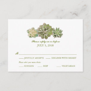 Trio Succulents Watercolor Sage   Wedding RSVP Card