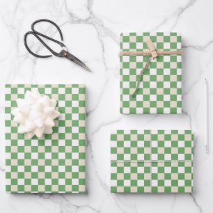 Trio White, Light Beige & Green Buffalo Plaid Wrapping Paper Sheet