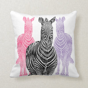 Trio Zebra Print Pillow in Pink, Purple, and Black