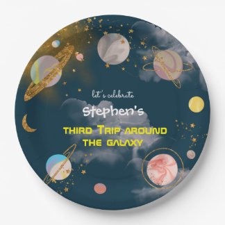 Trip around the galaxy space birthday paper plate
