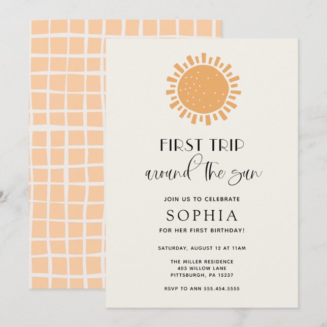 Trip Around the Sun Birthday Invitation (Front/Back)