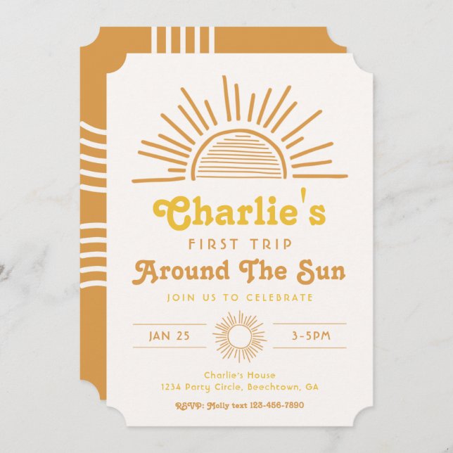 Trip Around The Sun Invitation | Boho Birthday (Front/Back)