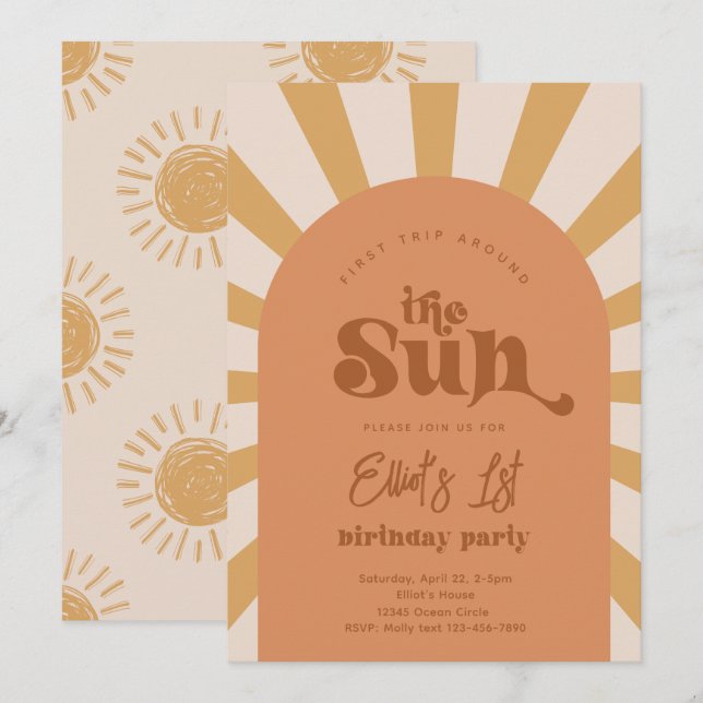 Trip Around The Sun Invitation | Girl Sun Invite (Front/Back)