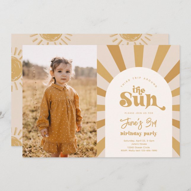 Trip Around The Sun Invitation | Girl Sun Invite (Front/Back)