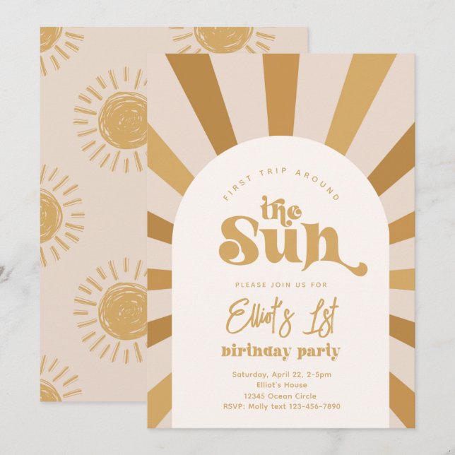 Trip Around The Sun Invitation | Girl Sun Invite (Front/Back)