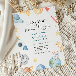 Trip Around The Sun Outer Space Birthday  Invitation
