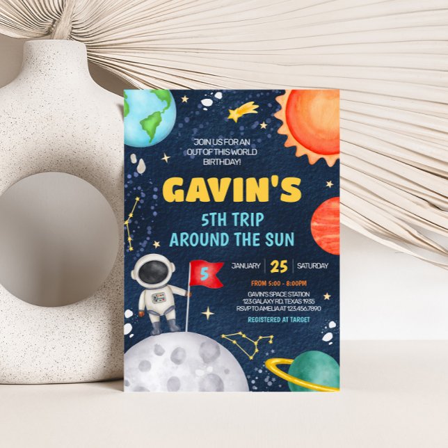 Trip Around the Sun Outer Space Birthday Party Invitation (Outer Space Trip Around the Sun Birthday Party Invitation)