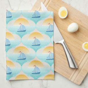 Trip to the Beach Sailor Boat Tea Towel