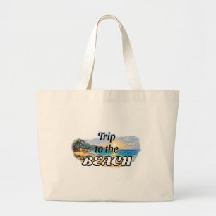 Trip to the Beach Tropical Sunset Escape Design Large Tote Bag