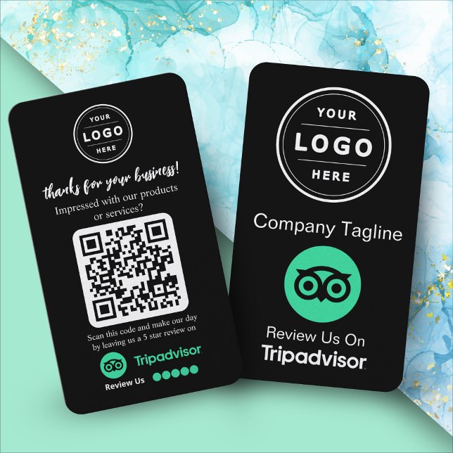 TripAdvisor Review Request with Logo and QR Code Business Card (TripAdvisor request with for 5 star reviews for a business)
