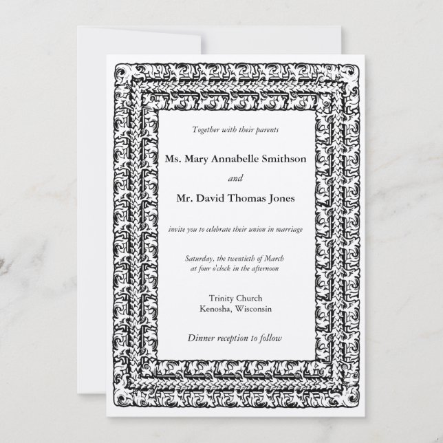 Triple Beaded Foral Border Wedding Invitations (Front)