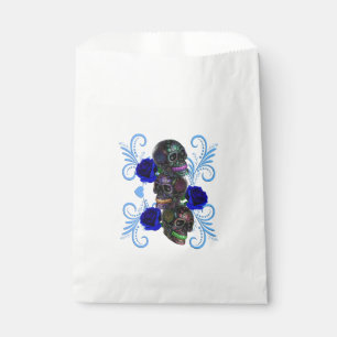 Triple Black Day Of The Dead Skulls Blue Roses Favour Bags