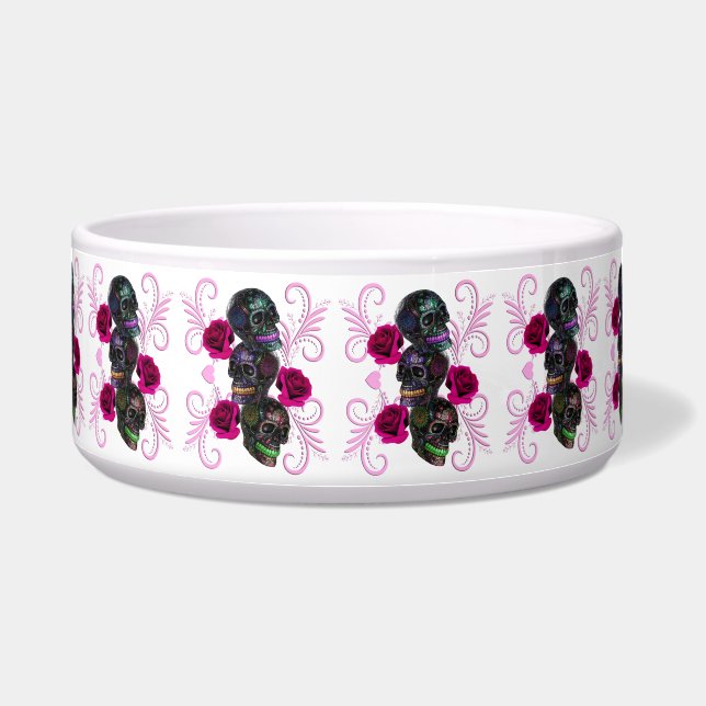 Triple Black Day Of The Dead Skulls Pink Roses (Front)
