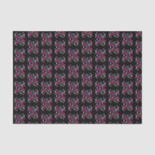 Triple Black Day Of The Dead Skulls Pink Roses Tissue Paper