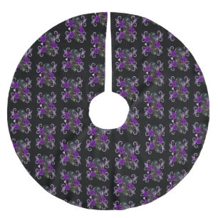 Triple Black Day Of The Dead Skulls Purple Roses Brushed Polyester Tree Skirt