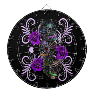 Triple Black Day Of The Dead Skulls Purple Roses Dartboard