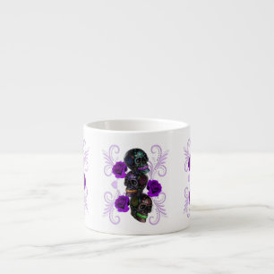 Triple Black Day Of The Dead Skulls Purple Roses Espresso Cup