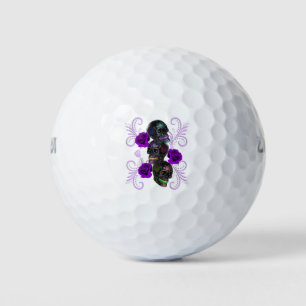 Triple Black Day Of The Dead Skulls Purple Roses Golf Balls
