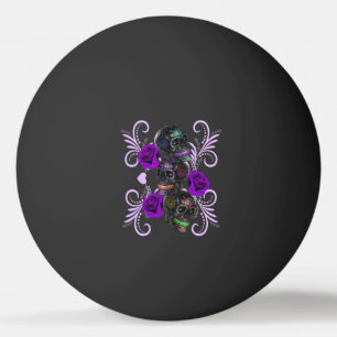 Triple Black Day Of The Dead Skulls Purple Roses Ping Pong Ball
