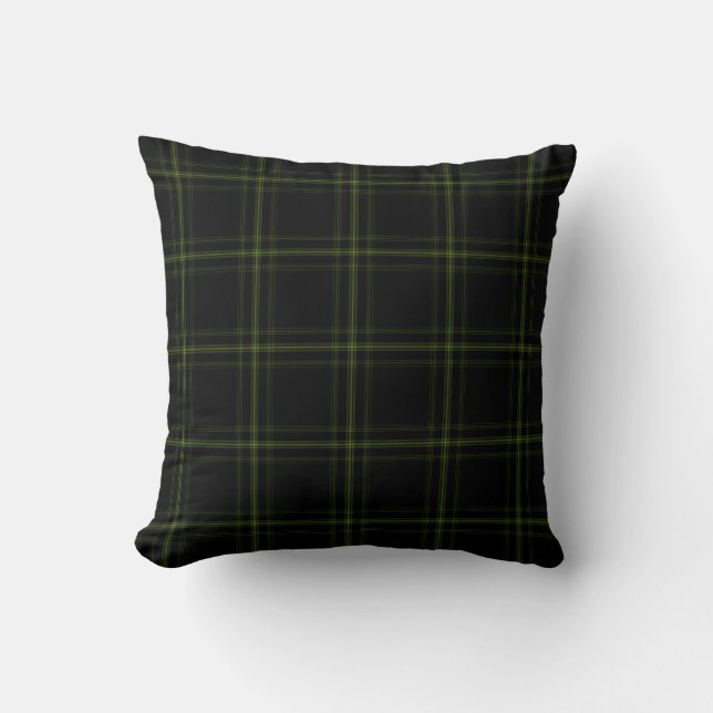 Triple Black Green Tartan Plaid Cushion (Front)