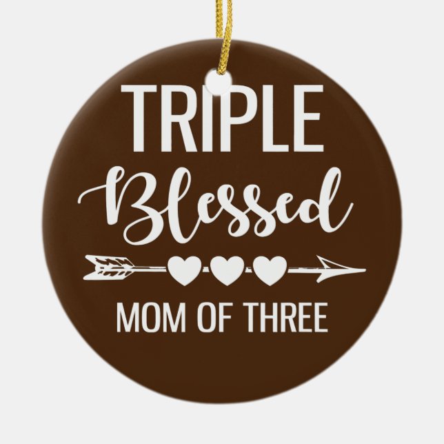 Triple Blessed Mum Of Three Boys Girls Kids Ceramic Tree Decoration (Front)