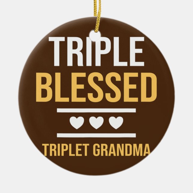 Triple Blessed Triplet Grandma Grandkids Funny Ceramic Tree Decoration (Front)