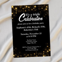 Triple Celebration Joint Birthday Gold Black