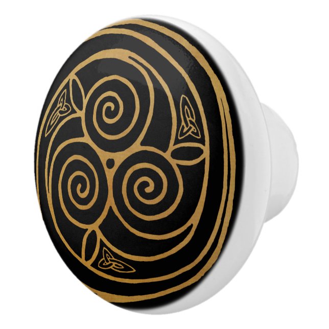 Triple Celtic Knot Swirl Mandala Ceramic Knob (Right)