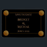 Triple Celtic Knot Swirl Wedding  Magnet<br><div class="desc">Celtic knot swirl mandala. Eternal spirals and trinity knots in gold on a black background. Celebrate the everlasting bond of your love with this elegantly dramatic black and gold Celtic Knot design. Save the date wedding cards are a lovely way to let your guests know about your upcoming wedding and...</div>